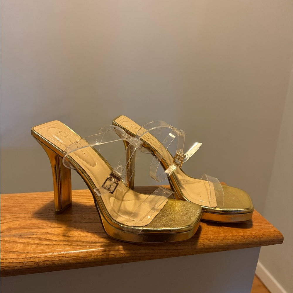 Jessica Simpson Gold Heels with Clear Straps - Picture 4 of 4